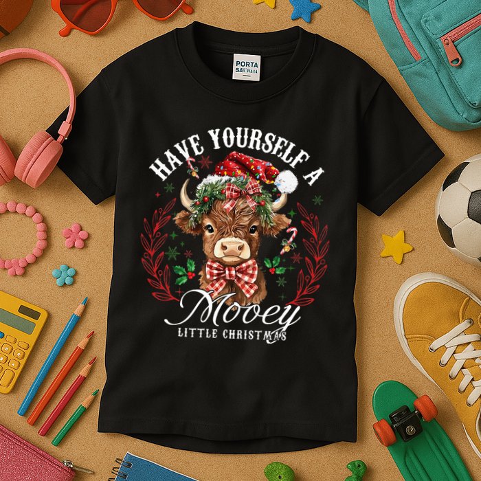 Have Yourself A Mooey Little Christmas Santa Cow Kids T-Shirt