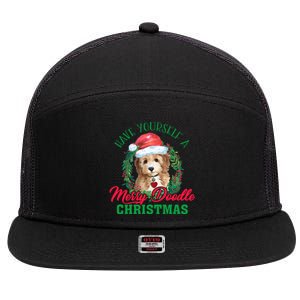 Have Yourself A Merry Doodle Christmas Goldendoodle Dog Love Cool Gift 7 Panel Mesh Trucker Snapback Hat