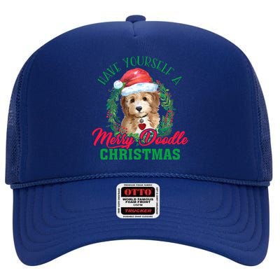 Have Yourself A Merry Doodle Christmas Goldendoodle Dog Love Cool Gift High Crown Mesh Back Trucker Hat