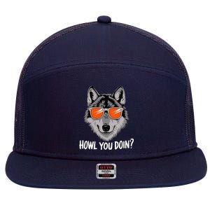 Howl You Doin Wolf With Sunglasses 7 Panel Mesh Trucker Snapback Hat