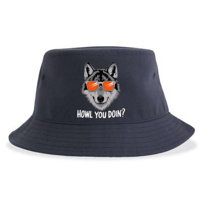 Howl You Doin Wolf With Sunglasses Sustainable Bucket Hat