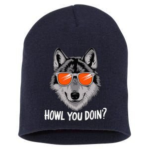 Howl You Doin Wolf With Sunglasses Short Acrylic Beanie