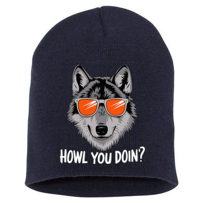 Howl You Doin Wolf With Sunglasses Short Acrylic Beanie