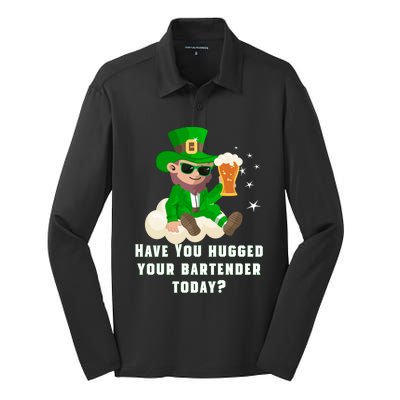 Have You Hugged Your Bartender Today? St Patricks Day Great Gift Silk Touch Performance Long Sleeve Polo