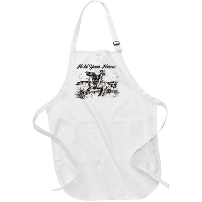 Hold Your Horses Rodeo Western Cowboy Retro Gift Full-Length Apron With Pockets