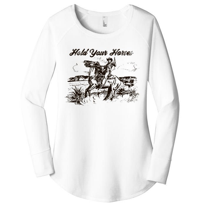 Hold Your Horses Rodeo Western Cowboy Retro Gift Women's Perfect Tri Tunic Long Sleeve Shirt