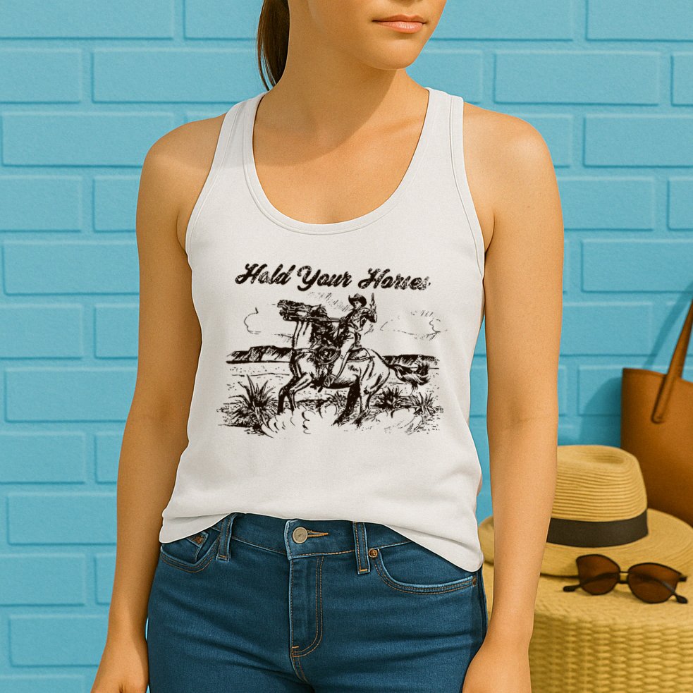 Hold Your Horses Rodeo Western Cowboy Retro Gift Womens Tank Top