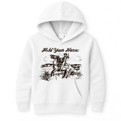 Hold Your Horses Rodeo Western Cowboy Retro Gift Kids Hoodie