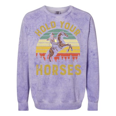 Hold Your Horses Western Rodeo Cow Country Lover Gift Colorblast Crewneck Sweatshirt