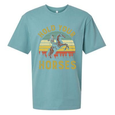 Hold Your Horses Western Rodeo Cow Country Lover Gift Sueded Cloud Jersey T-Shirt