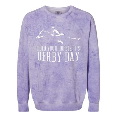 Hold Your Horses ItS Derby Day Horse Jockey Colorblast Crewneck Sweatshirt