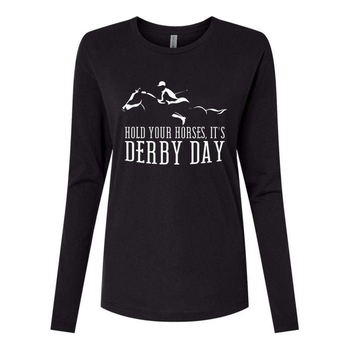 Hold Your Horses ItS Derby Day Horse Jockey Womens Cotton Relaxed Long Sleeve T-Shirt