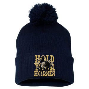 Hold Your Horse Horsing Cowboy Cowgirl Western Pom Pom 12in Knit Beanie