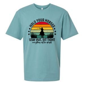 Hold Your Horses Stay Put Stress Awareness Month Horseback Cool Gift Sueded Cloud Jersey T-Shirt