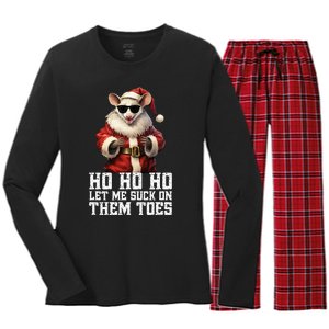 Hell Yeah I Suck Toes Possum Santa Embarrassing Christmas Women's Long Sleeve Flannel Pajama Set 