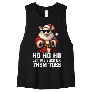 Hell Yeah I Suck Toes Possum Santa Embarrassing Christmas Women's Racerback Cropped Tank