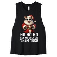 Hell Yeah I Suck Toes Possum Santa Embarrassing Christmas Women's Racerback Cropped Tank