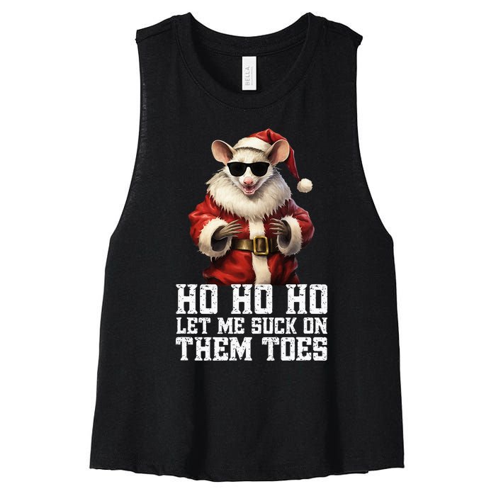 Hell Yeah I Suck Toes Possum Santa Embarrassing Christmas Women's Racerback Cropped Tank