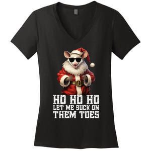 Hell Yeah I Suck Toes Possum Santa Embarrassing Christmas Women's V-Neck T-Shirt