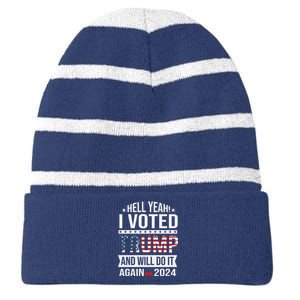 Hell Yeah! I Voted Trump Striped Beanie with Solid Band