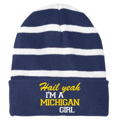 Hail Yeah I'm A Michigan Girl Striped Beanie with Solid Band