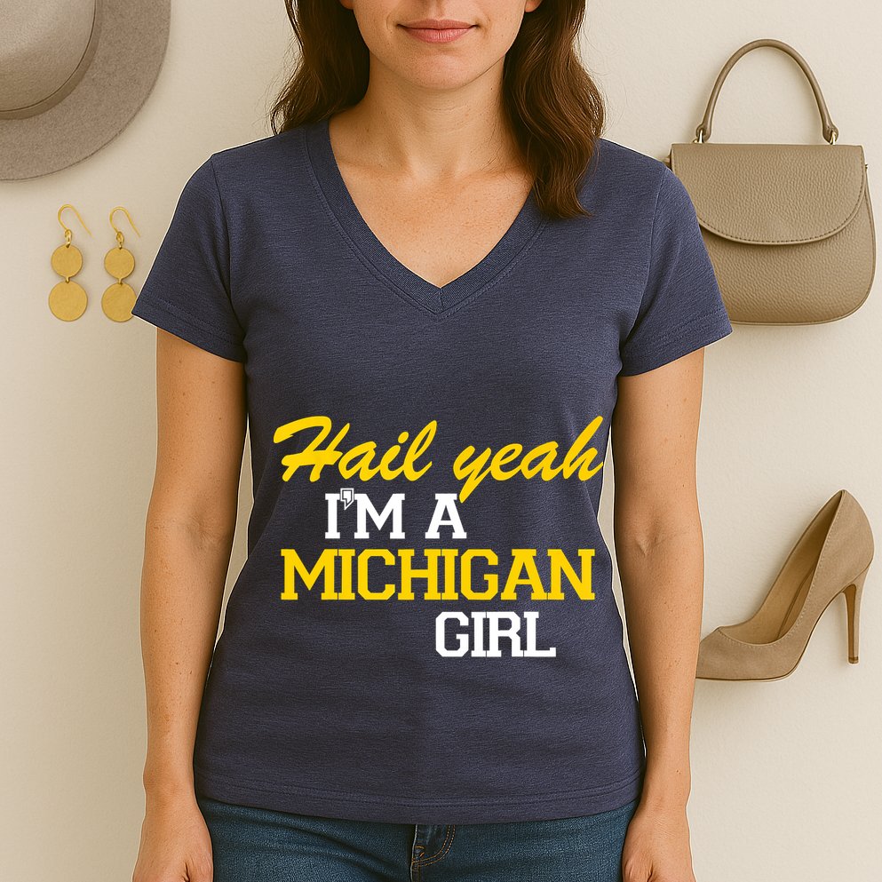 Hail Yeah I'm A Michigan Girl Women's V-Neck T-Shirt