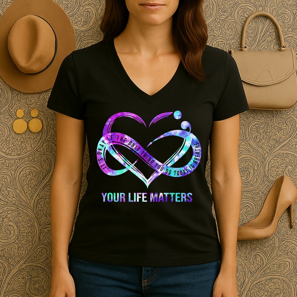 Heart Your Life Matters Suicide Prevention Awareness Women's V-Neck T-Shirt