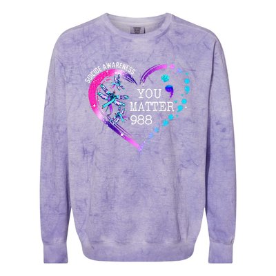 Heart You Matter 988 Suicide Prevention Awareness Dragonfly Colorblast Crewneck Sweatshirt