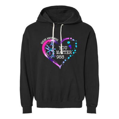 Heart You Matter 988 Suicide Prevention Awareness Dragonfly Garment-Dyed Fleece Hoodie