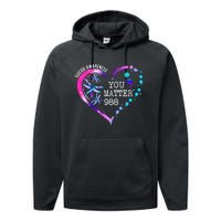 Heart You Matter 988 Suicide Prevention Awareness Dragonfly Performance Fleece Hoodie