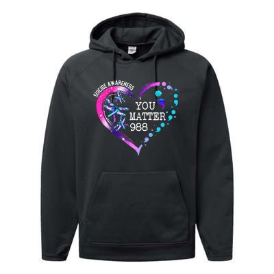 Heart You Matter 988 Suicide Prevention Awareness Dragonfly Performance Fleece Hoodie