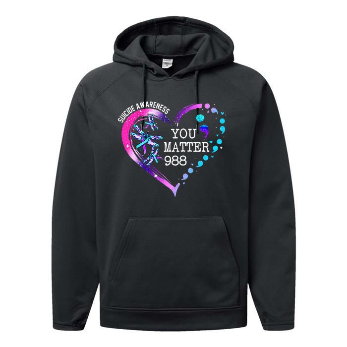 Heart You Matter 988 Suicide Prevention Awareness Dragonfly Performance Fleece Hoodie