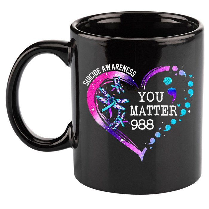 Heart You Matter 988 Suicide Prevention Awareness Dragonfly 11oz C Handle Ceramic Mug