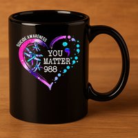 Heart You Matter 988 Suicide Prevention Awareness Dragonfly 11oz C Handle Ceramic Mug