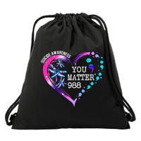 Heart You Matter 988 Suicide Prevention Awareness Dragonfly Drawstring Bag