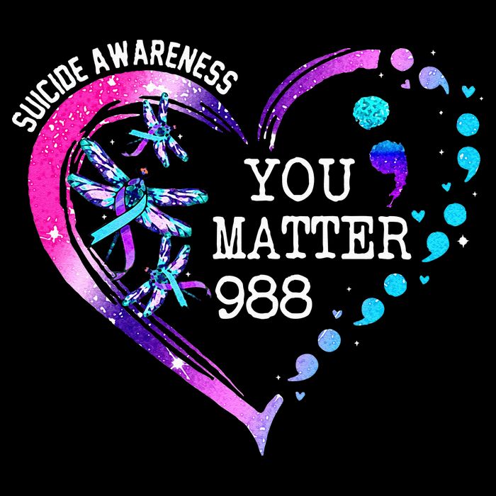 Heart You Matter 988 Suicide Prevention Awareness Dragonfly Drawstring Bag