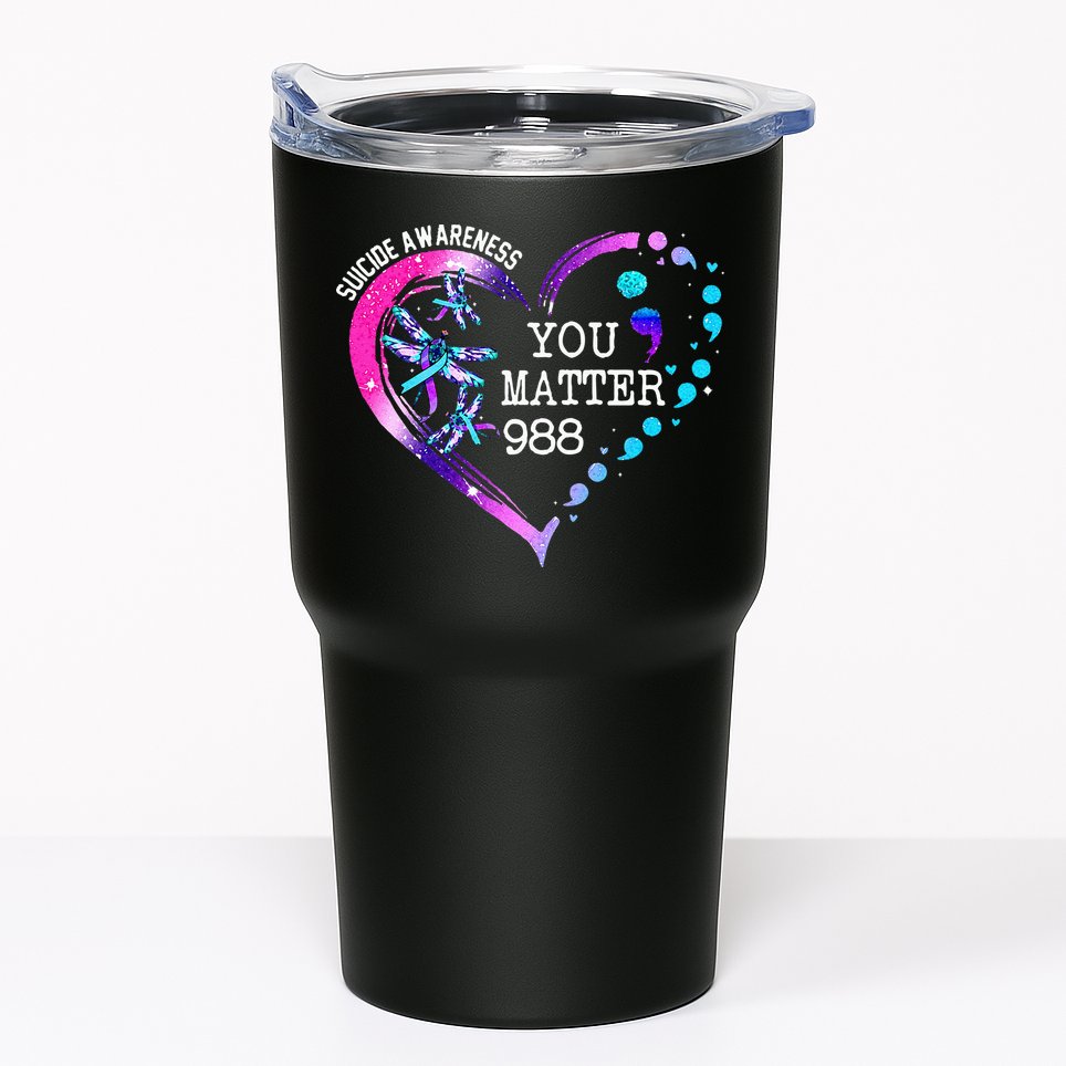 Heart You Matter 988 Suicide Prevention Awareness Dragonfly Tumbler