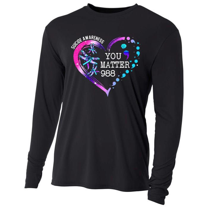 Heart You Matter 988 Suicide Prevention Awareness Dragonfly Cooling Performance Long Sleeve Crew