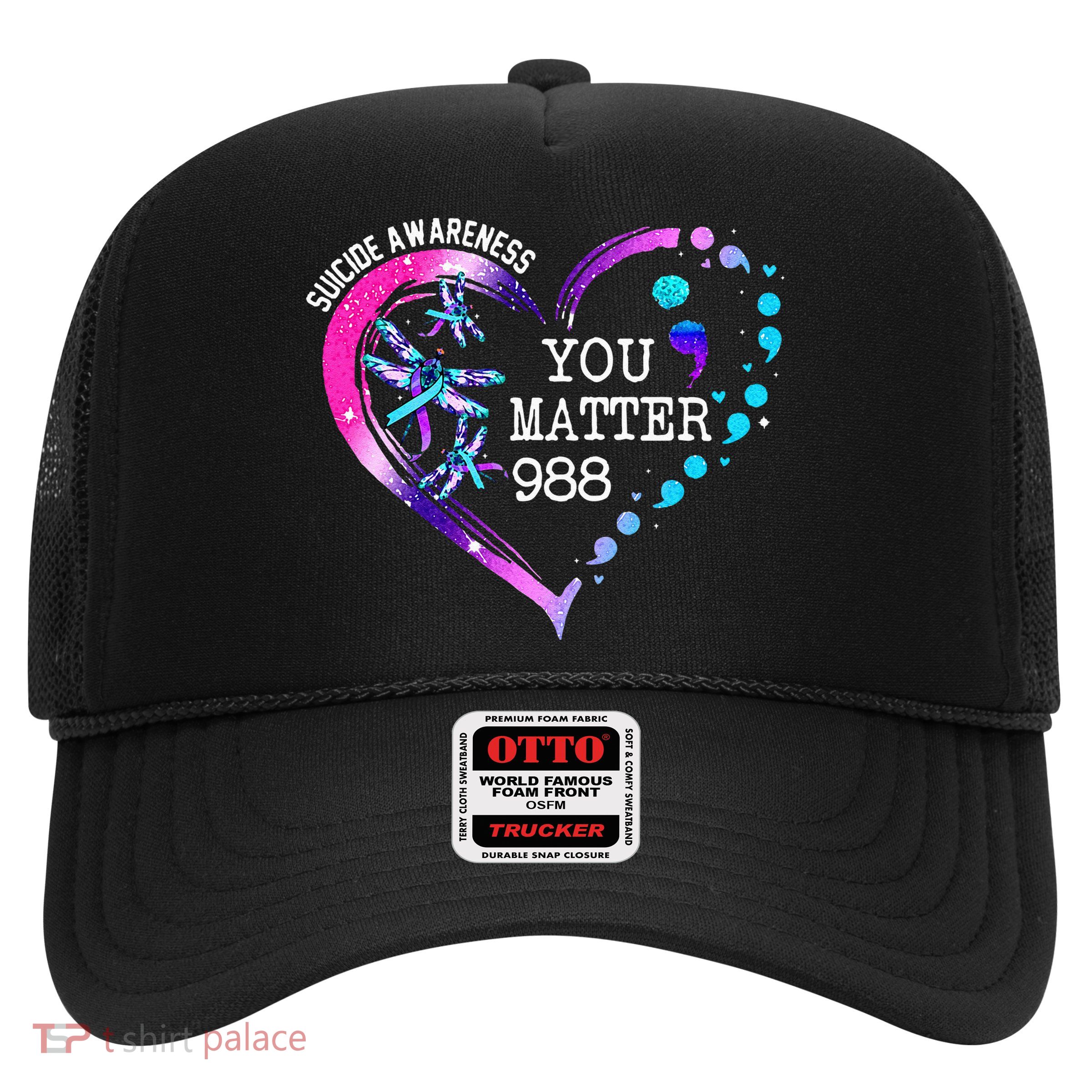Heart You Matter 988 Suicide Prevention Awareness Dragonfly Trucker Hat