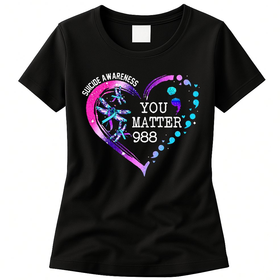 Heart You Matter 988 Suicide Prevention Awareness Dragonfly Womens T-Shirt