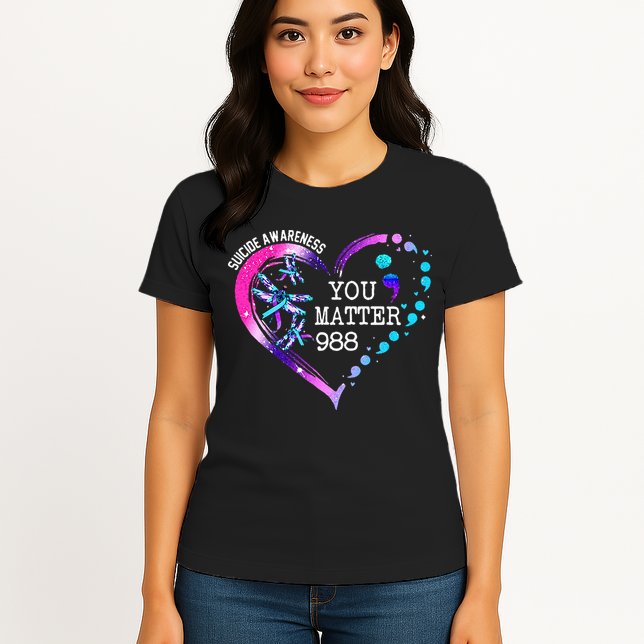 Heart You Matter 988 Suicide Prevention Awareness Dragonfly Womens T-Shirt