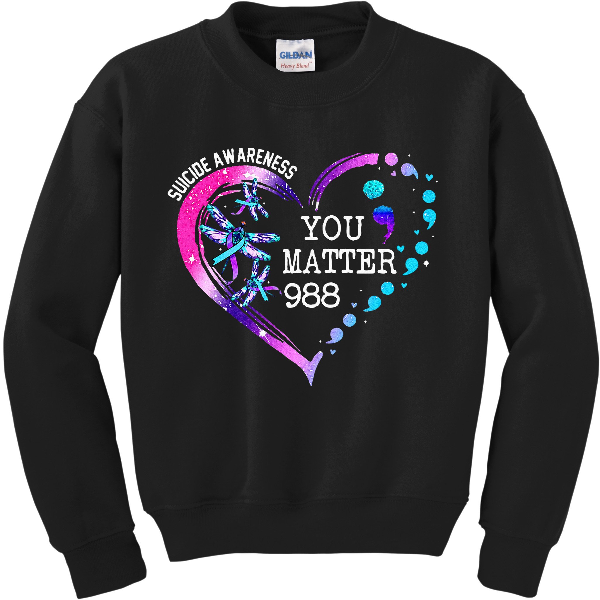 Heart You Matter 988 Suicide Prevention Awareness Dragonfly Kids Sweatshirt