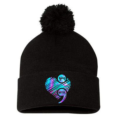 Heart You Matter Don't Let Story End Suicide Prevention Awareness Pom Pom 12in Knit Beanie