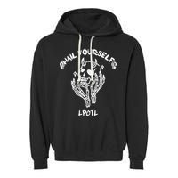 Hail Yourself Skull Skeleton Grave Last Podcast On Left Garment-Dyed Fleece Hoodie