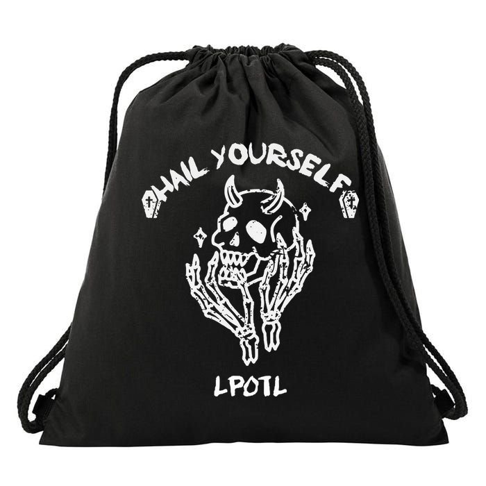 Hail Yourself Skull Skeleton Grave Last Podcast On Left Drawstring Bag