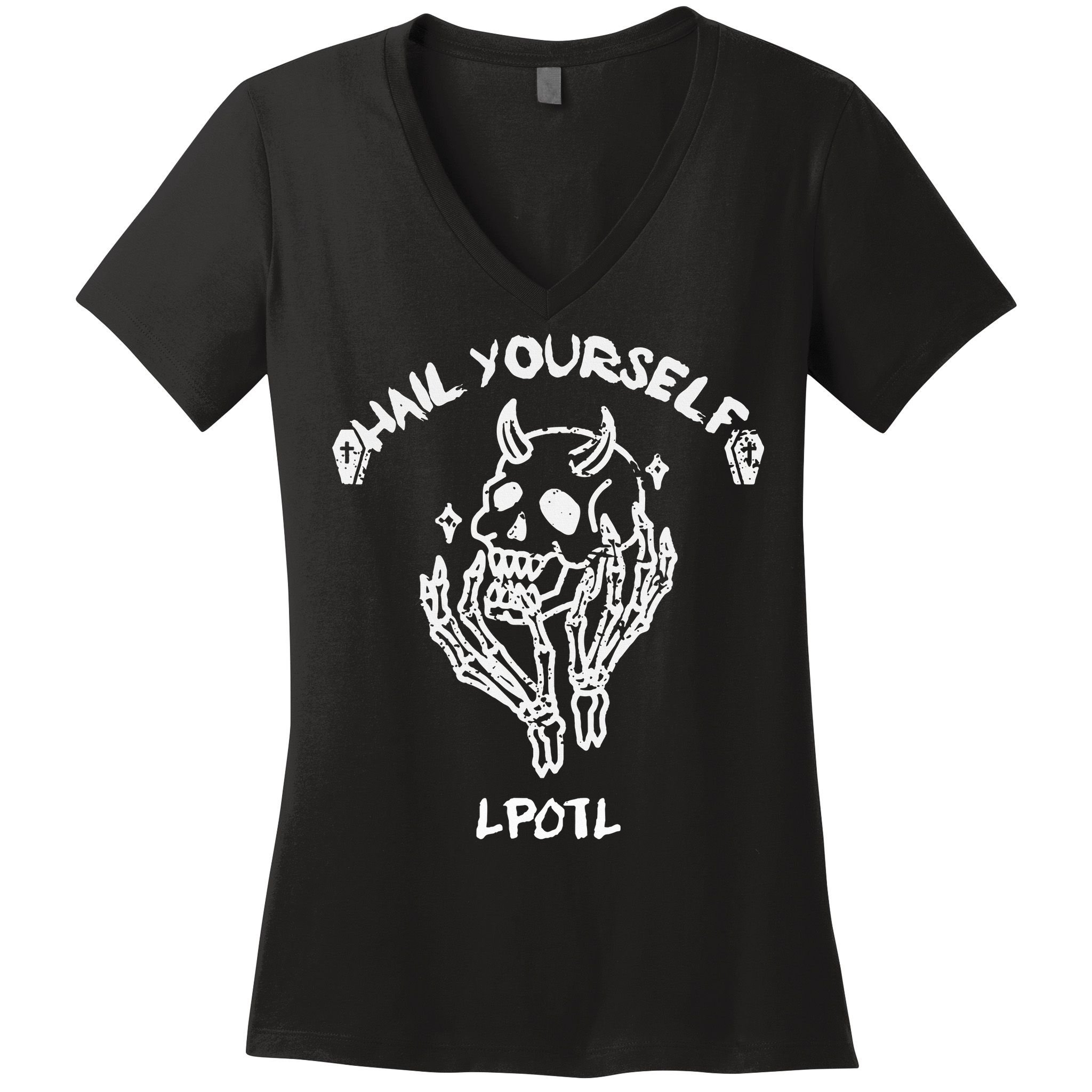 Hail Yourself Skull Skeleton Grave Last Podcast On Left Women's V-Neck T-Shirt
