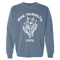 Hail Yourself Skull Skeleton Grave Last Podcast On Left Garment-Dyed Sweatshirt