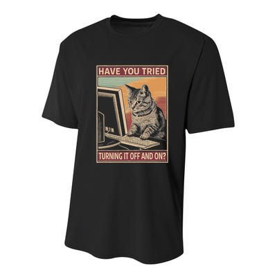 Have You Tried Turning It Off And On Tech Support Humor Cat Youth Performance Sprint T-Shirt