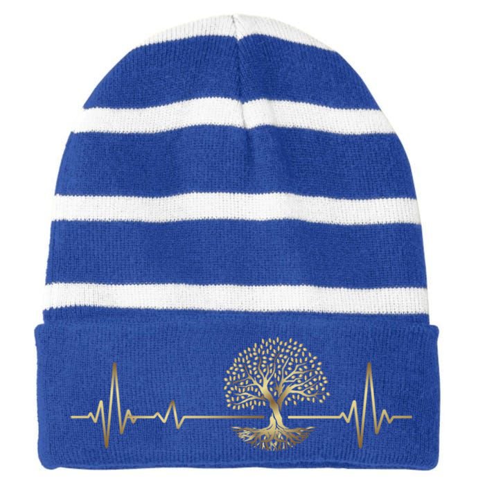 Heartbeat Yggdrasil Tree Of Life Viking Runes Gift Striped Beanie with Solid Band