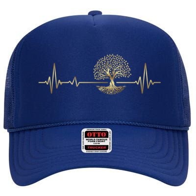 Heartbeat Yggdrasil Tree Of Life Viking Runes Gift High Crown Mesh Back Trucker Hat